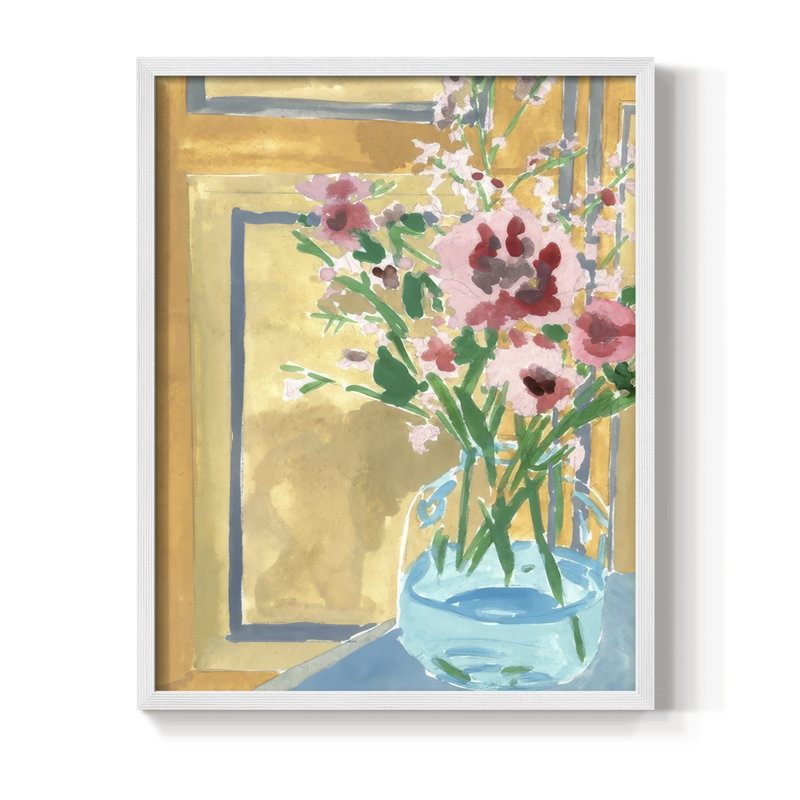 «Flowers In Bottle I», H 15 po x l 12 po, Blanc