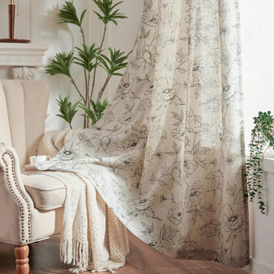 Paire de rideaux en lin mélangés à motif floral avec passe-tringle