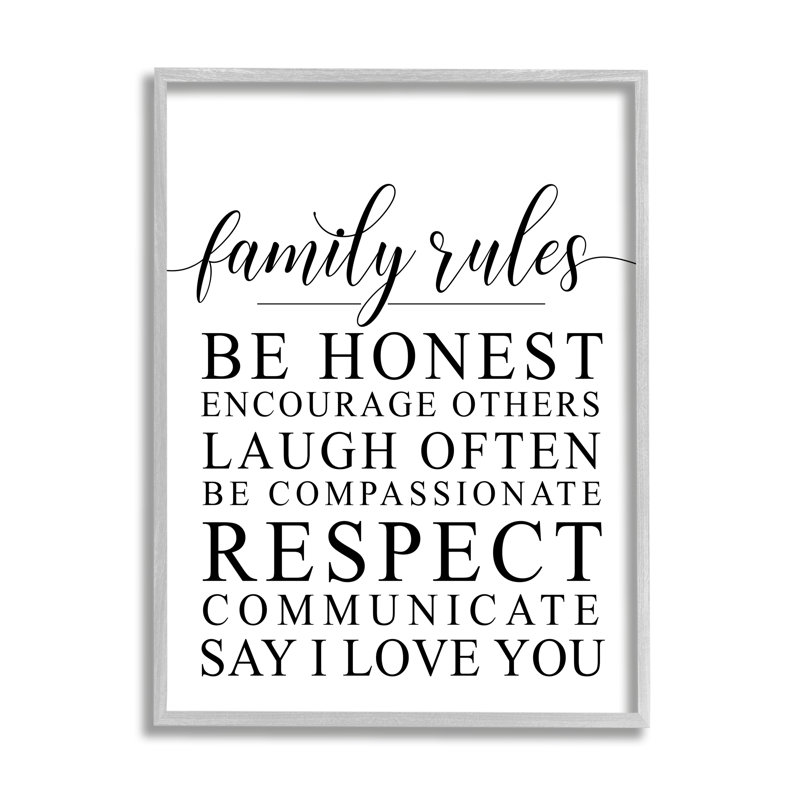 «Minimalist Family Rules cmw-022», art mural personnalisé, Estampe numérique Farmhouse, H 14 po x l 11 po, Oui