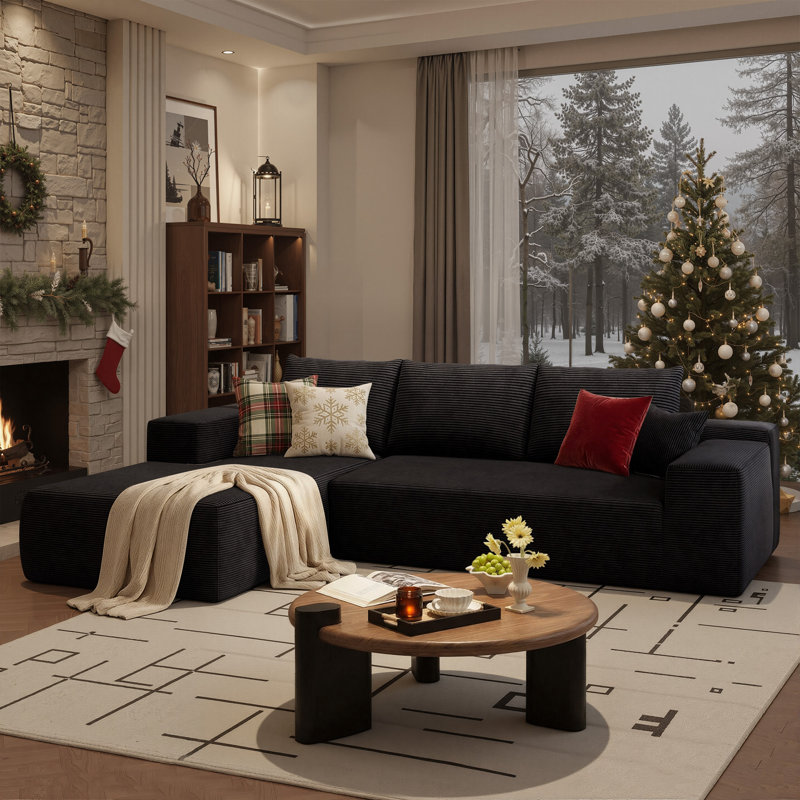Viola 2 - Piece Upholstered Boneless Sectional, Black, Left Hand Facing