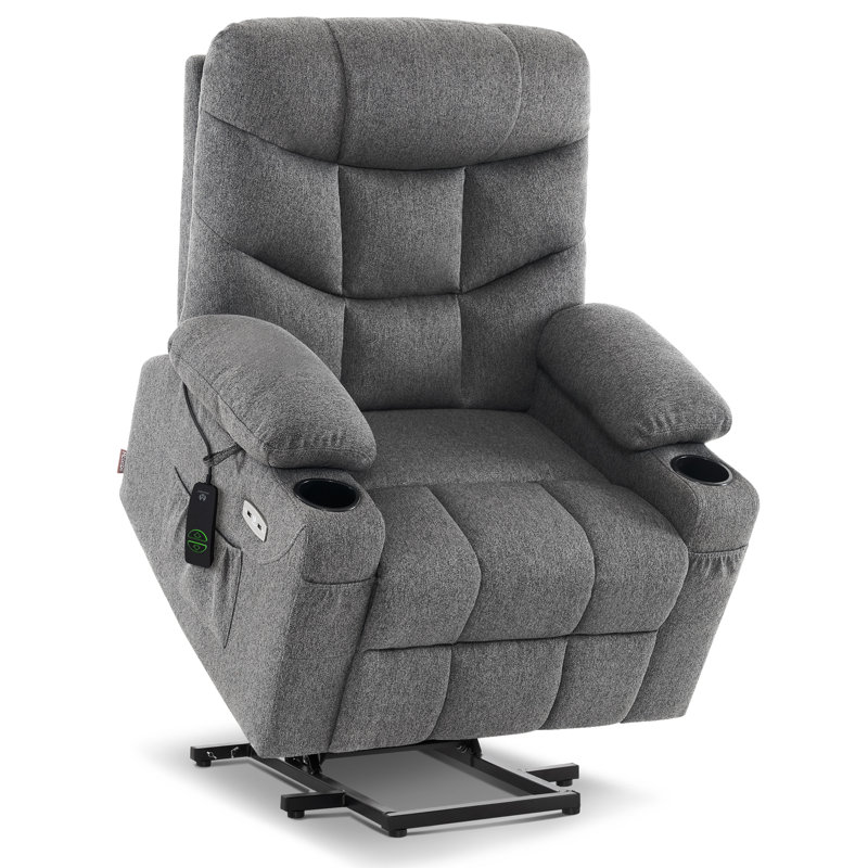 Roder Power Recliner Lift Chair with Extended Footrest, Fabric Upholstered, Dark Gray Cotton Blend
