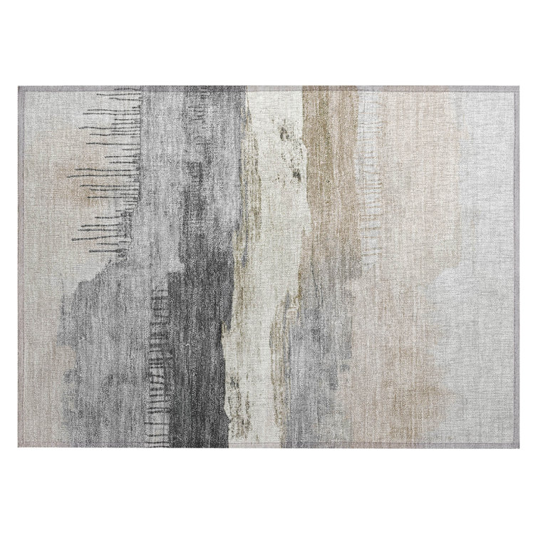 Machine Washable Indoor/Outdoor Xhevrie Ivory Rug