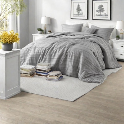 Modern Grey Cationic Dyed Bedding Sets, Polyester Jacquard For Home