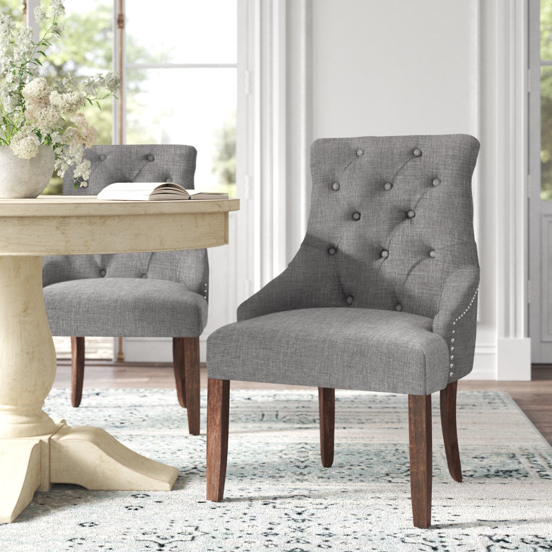 Chaise d'appoint de 24,25 po de largeur Dukinfield, Tissu gris clair, Marron