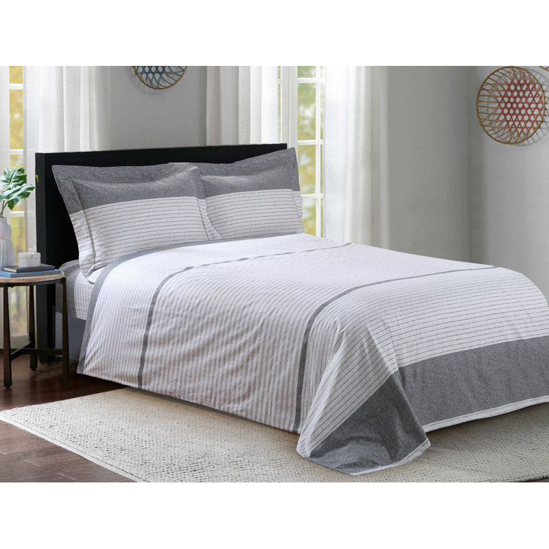 Ensemble de housse de couette réversible en coton gris standard 6 pièces, Housse de couette simple TG + 4 pièces supplémen