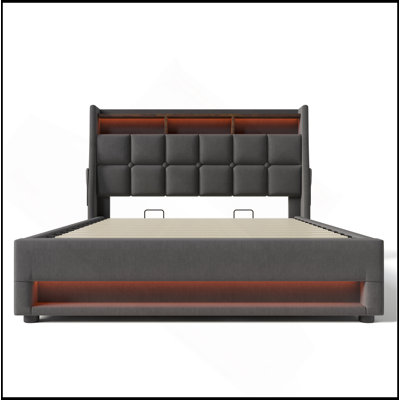 Queen Size Upholstered Platform Bed With A Hydraulic Storage System, LED And USB Charging(Without Mattress) by Ivy Bronx