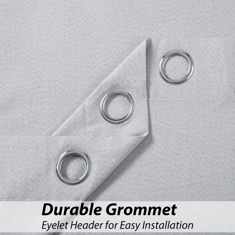 Linen Blackout Eyelet Curtains Set - Thermal Insulated, Noise Reducing, Ready Made Curtains, Silver, 117cm Width x 137cm Drop
