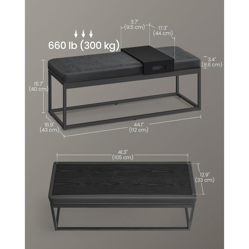 Rosaelena Polypropylene / Olefin Upholstered Bench, Black