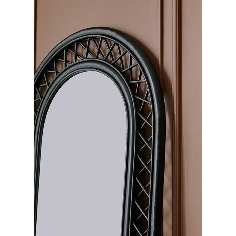 French-Style Vintage Agate Wicker Reclining Full-Length Mirror