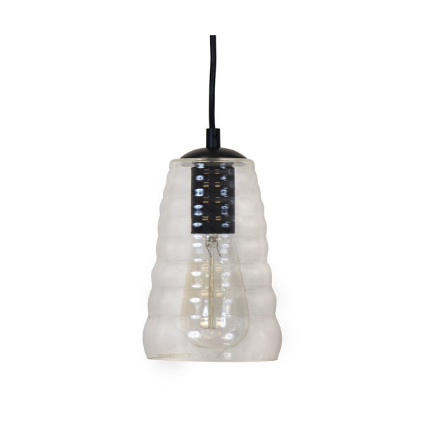 Torus Long Ribbed Glass Pendant Light with Edison Bulb, Clear