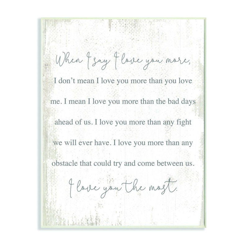 «Love You The Most Family Home Textured Word Design», art textuel, Plaque murale, H 15 po x l 10 po