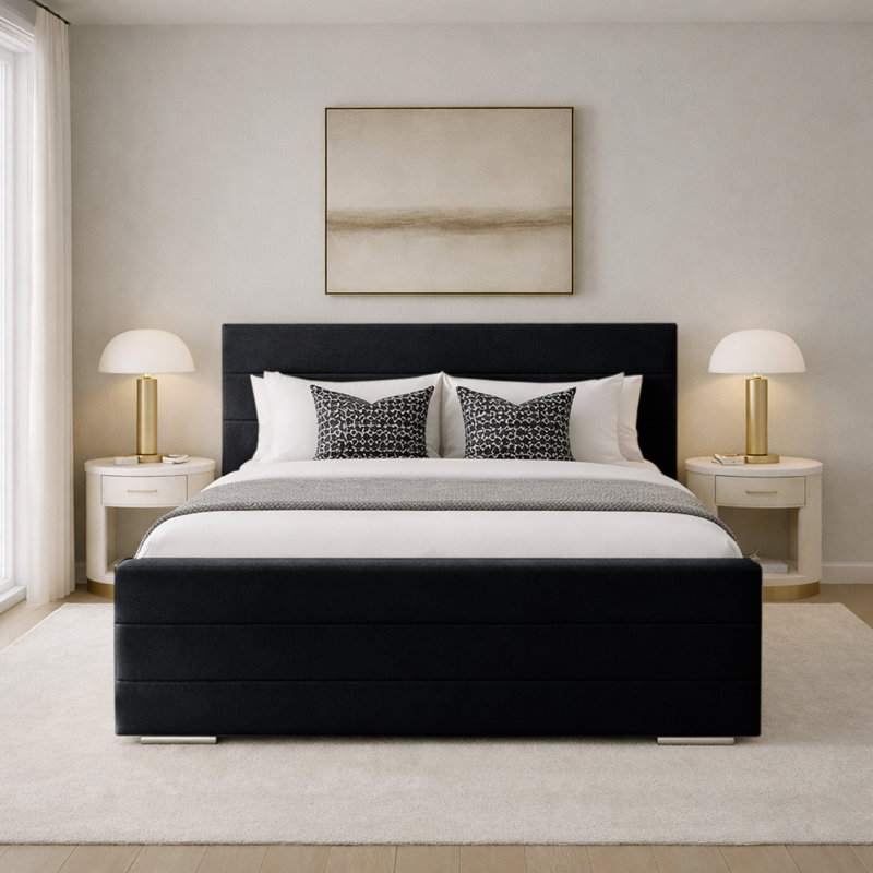 Upholstered Bed, Black, Double (4'6)