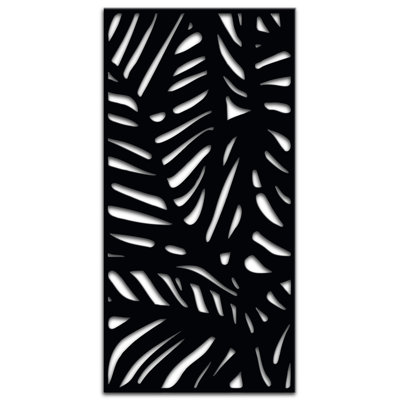 Panneau d'intimité décoratif en acier thermolaqué noir avec vis Oasis 3 pi x 6 pi