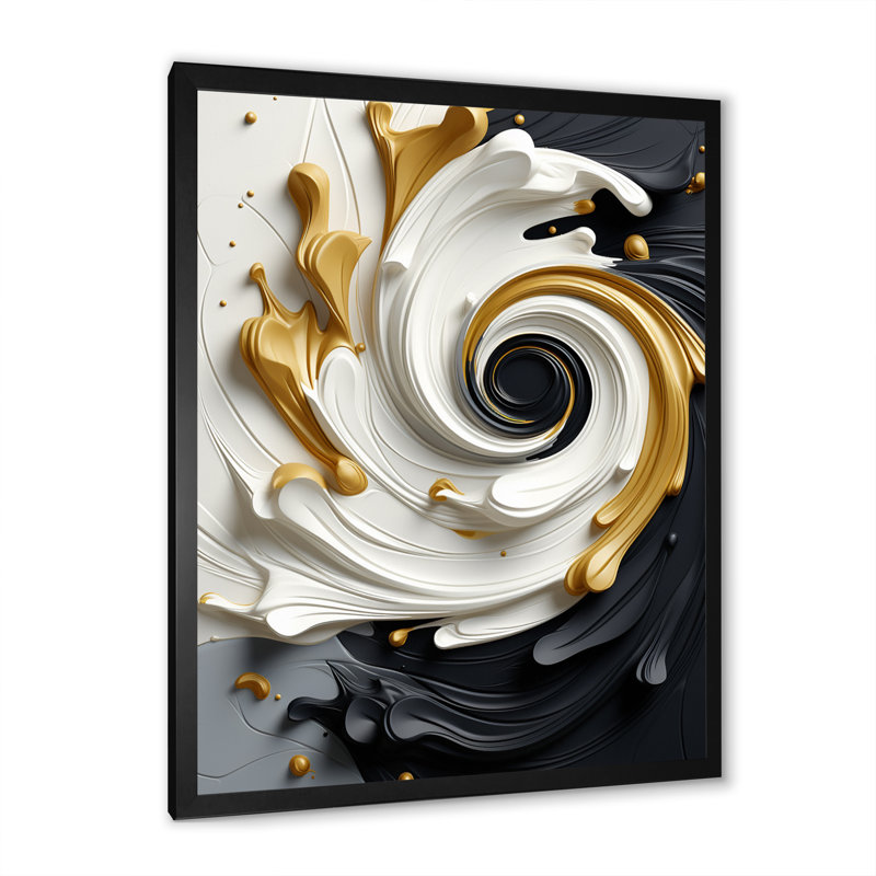 Liquide or noir et blanc texturé spirale magique - spirales abstraites, art mural, Cadre simple noir