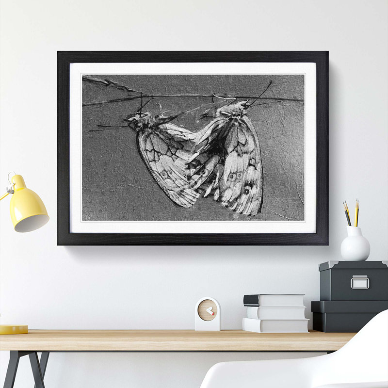 Two Butterflies - Framed Print, 27cm H x 36cm W x 2cm D, Black Framed