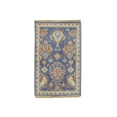 Tapis oriental bleu, 2 pi x 3 pi 2 po, motif perse du nord-ouest avec des éléments géométriques, noué à la main, 100% laine, épais et moelleux, tapis, échantillon, tapis oriental