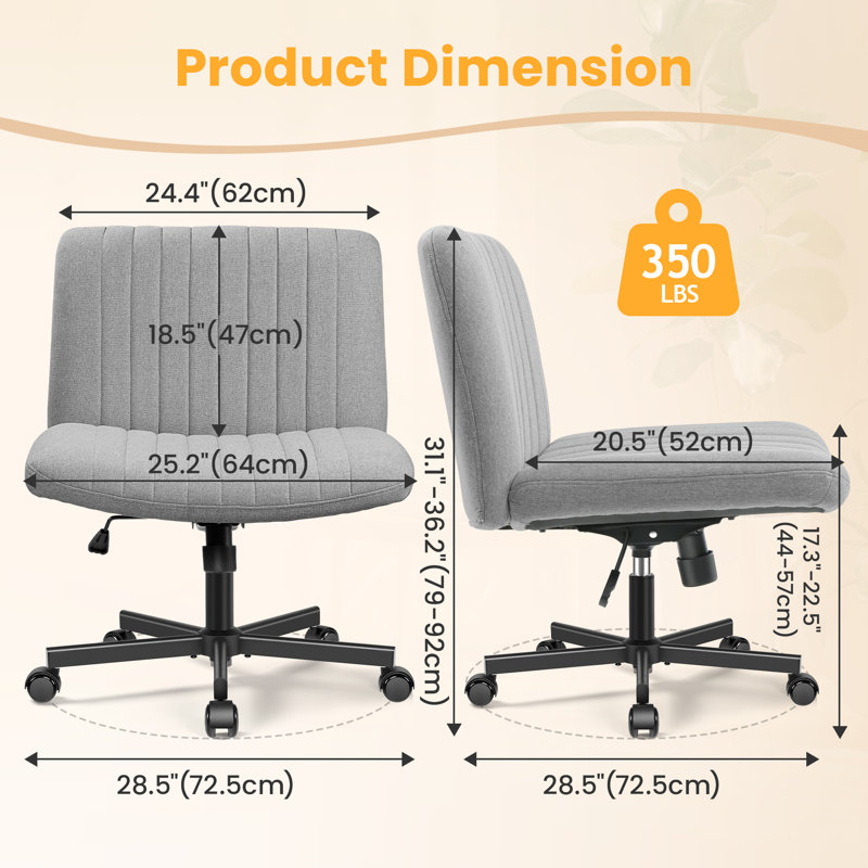 Wheeled Wide Seat Leisure Office Chair, Light Gray