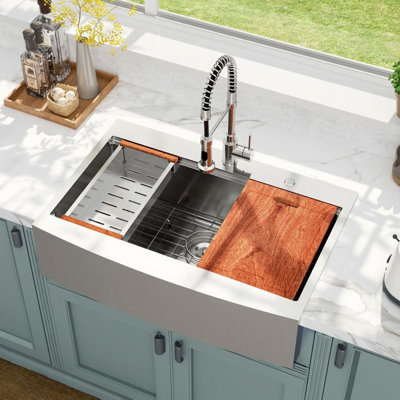 33'' L Farmhouse / Apron Single Bowl Stainless Steel Kitchen Sink