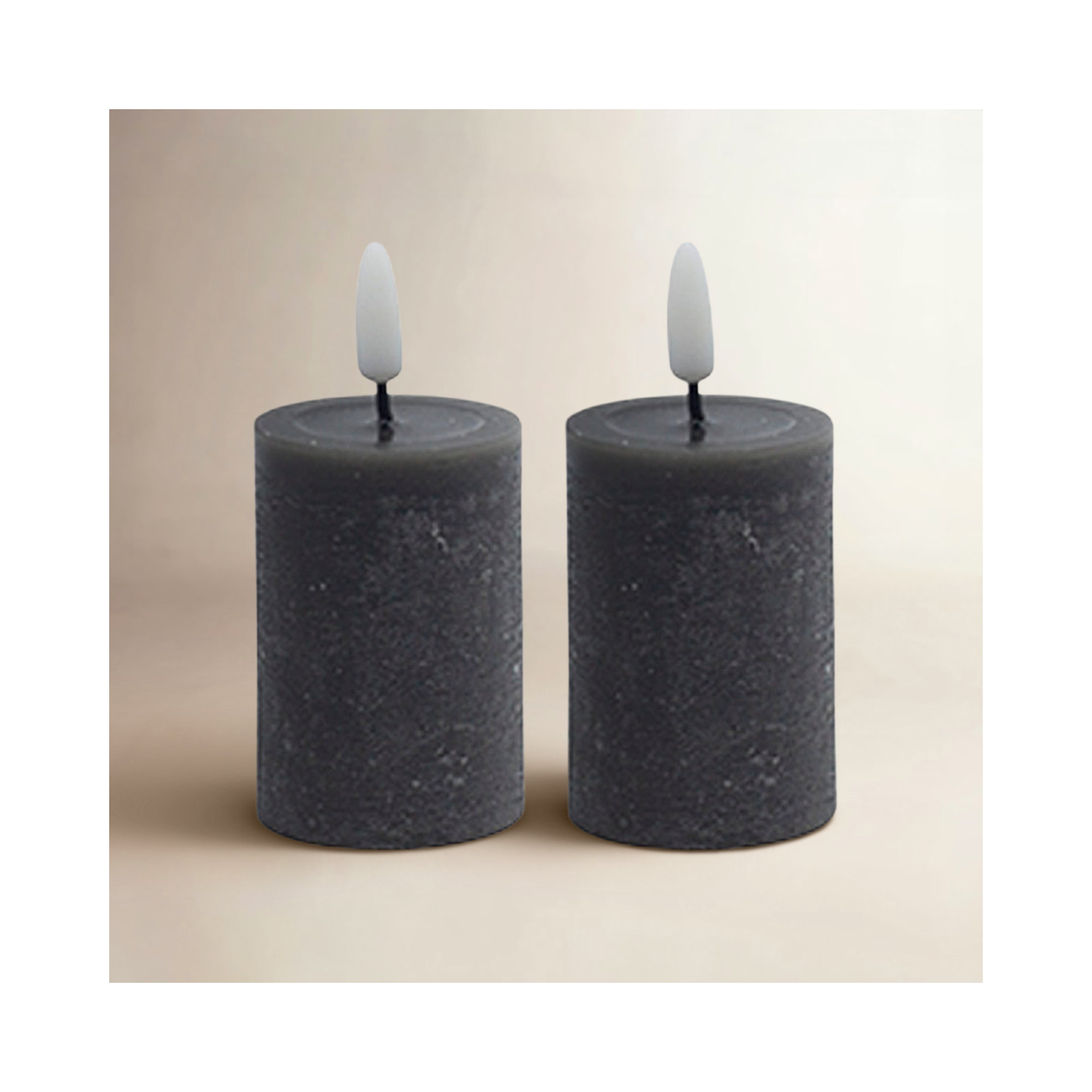 2 Pc Set Flameless Pillar Candle, Black