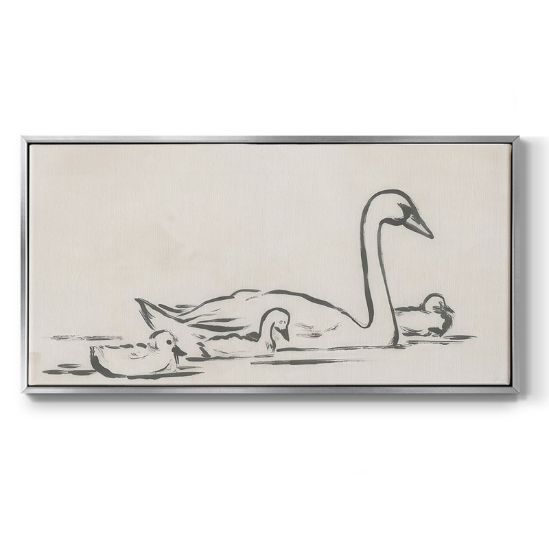 Swan Sketch III- Framed Gallery Wrapped Canvas -Ready to Hang, H 21 po x l 41 po, Argent argent