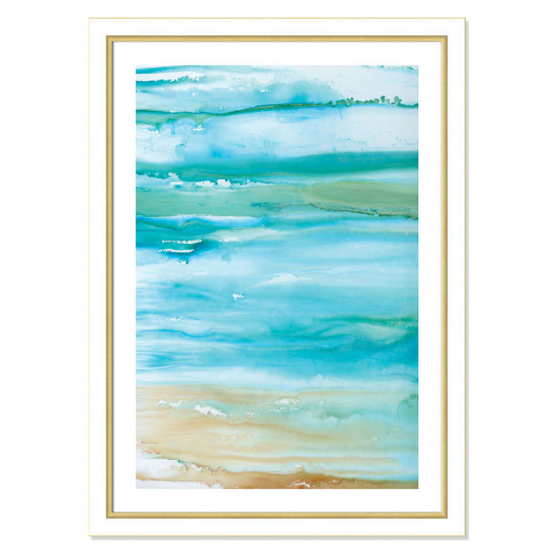 Coastal Abstract II - peinture encadrée, Cadre blanc et or, H 43,75 po x l 31,75 x P 1,13 po