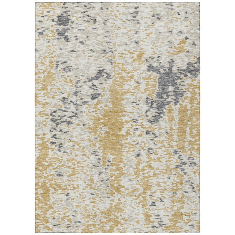 Tapis intérieur lavable abstrait doré et ivoire 3 pi x 5 pi