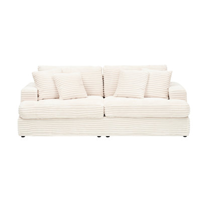 Spacious And Relaxed 3 Seater Corduroy With 4 Pillows, White For Living, Couch