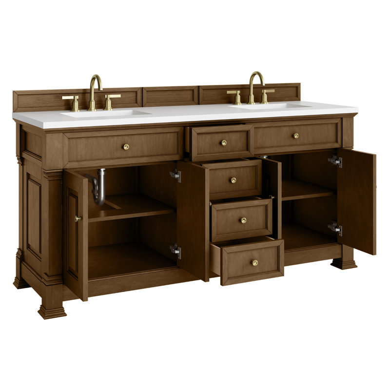 Brookfield 72'' W Double Vanity, White Zeus, Honey Oak