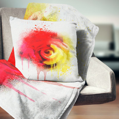Magnifique aquarelle rose rouge jaune avec imprimé floral