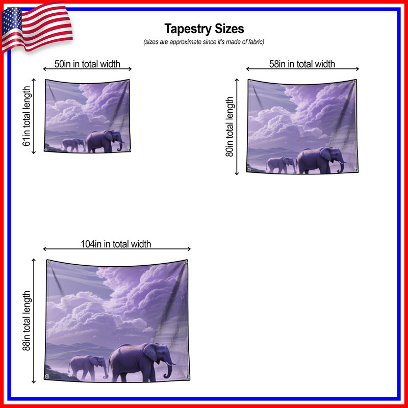 Tapisserie murale mauve paysage de savane mauve - girafe éléphants, H 68 po x l 80 po avec 4 œillets