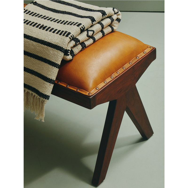 Waylan Genuine Leather Upholstered Bench