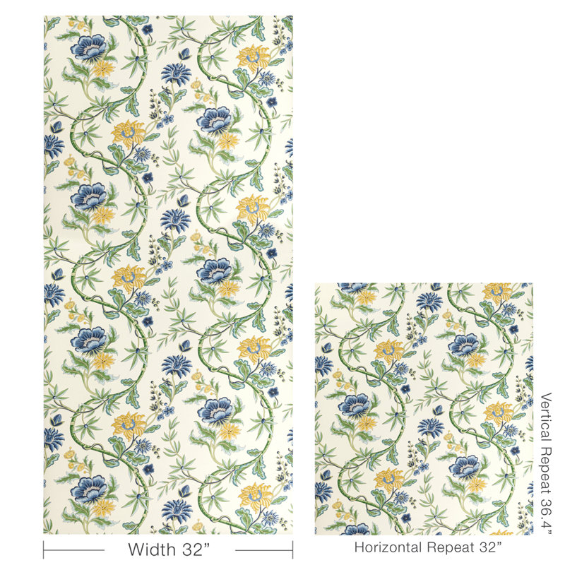 Louverne Veronique 33' L x 32" W Wallpaper Roll, Delft