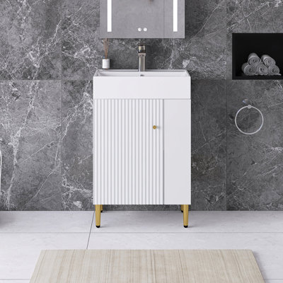 21.6'' Freestanding Single Sink Bathroom Vanity with Ceramics Top