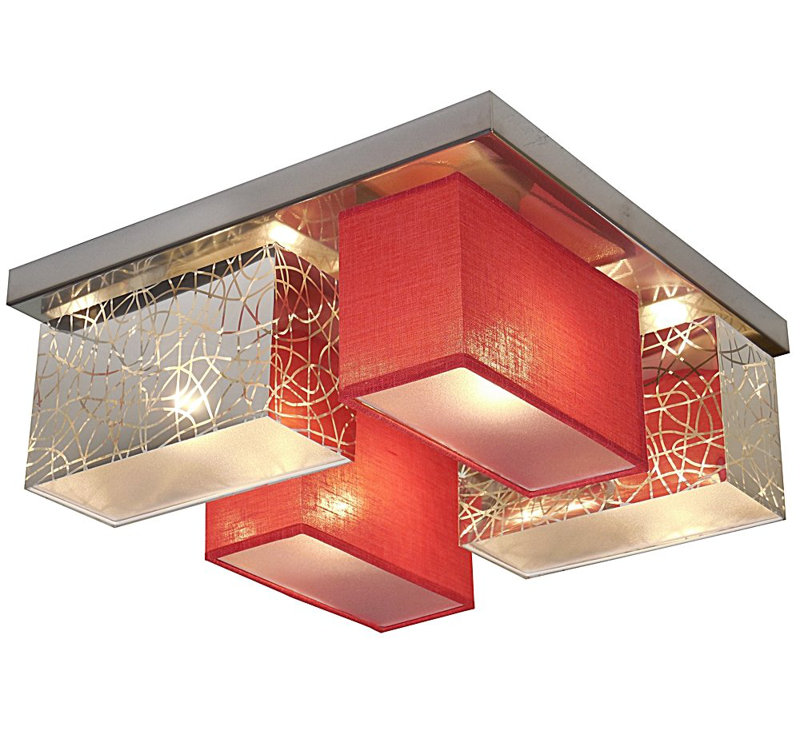 Pascoe Fabric Semi Flush Mount, Silver/Red Transparent