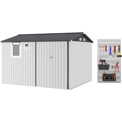 12x10 FT/10x8 FT Outdoor Storage Shed with Pushable Window – Metal Garden Shed with Sloping Roof, Vent & Lockable Doors for Patio, Garage, Backyard, Poolside