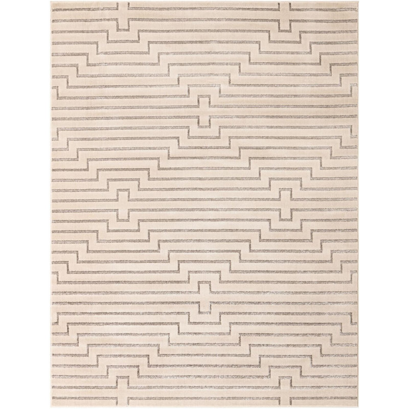 Tapis contemporain blanc et argenté Omotayo, Rectangle 7 pi 10 po x 10 pi