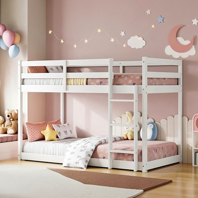 Bunk Bed Twin Over Twin With Ladder And Safety Guardrails, Solid Wood Low Bunk Beds Frame For Teens And Adults