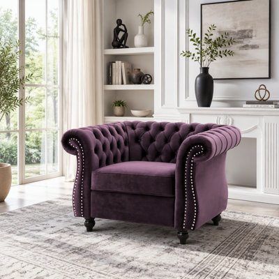 Classic Velvet Club Chair with Birch Wood Legs