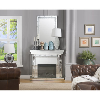 Foyer électrique à faux cristaux et miroir à DEL, cadre biseauté, incrustation de verre transparent, télécommande, température réglable, fonction minuterie, l 26 po 41,51 po de hauteur, 12,86 po de profondeur avec cristaux