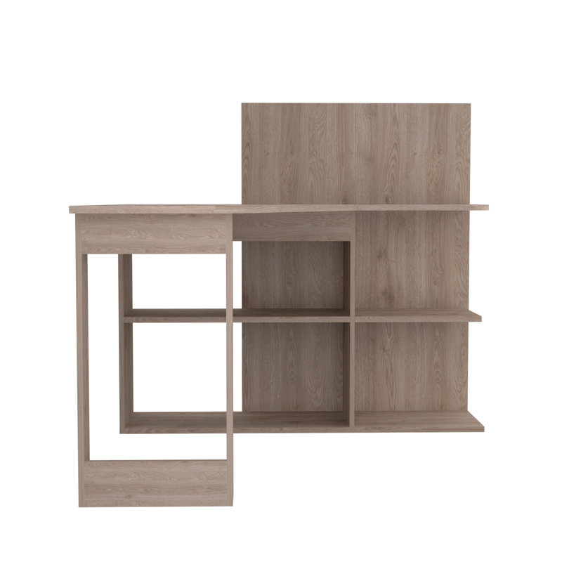 Writing Computer Desk, Five Open Shelves, Gray