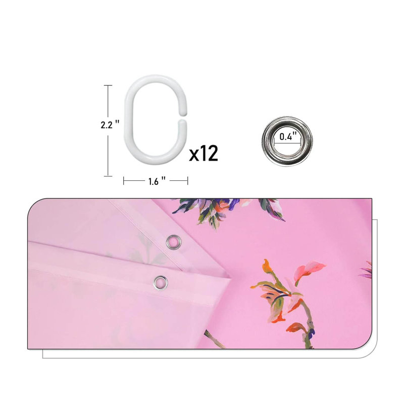 Floral Polyester Shower Curtain, Pink