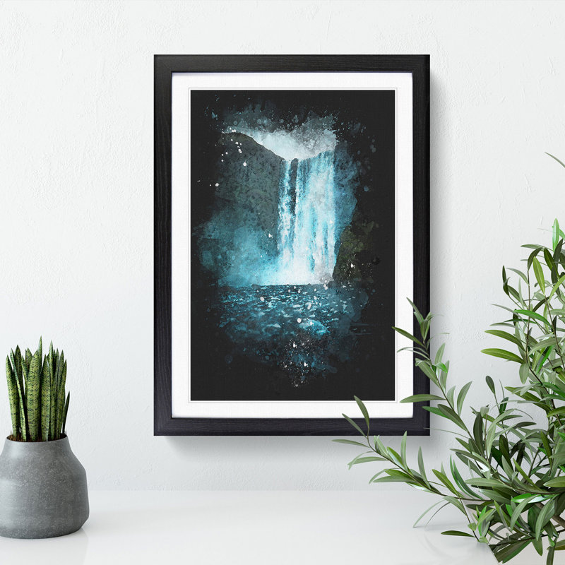 Waterfall Path in Iceland - Framed Print, 33cm H x 24cm W x 2cm D, Black Framed