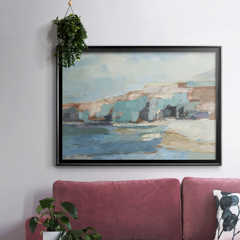 Mur de falaise turquoise II, H 30 po x l 44 po x P 1,5 po, Toile encadrée noire à coins fermés