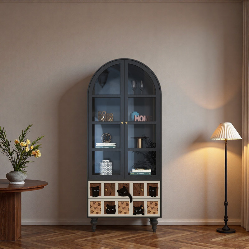 Vitrine en bois massif avec tiroirs