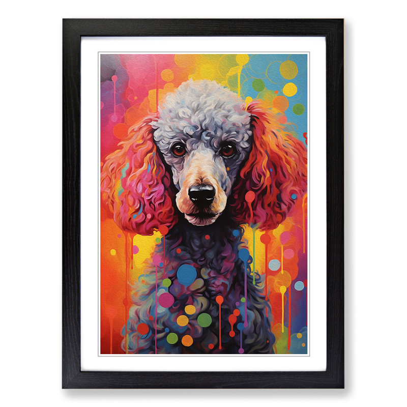 XYZ-FRM-V1223-5268 Poodle Hard Edge Painting - Single Picture Frame Print on Wood, Black, 46cm H x 34cm W x 2cm D