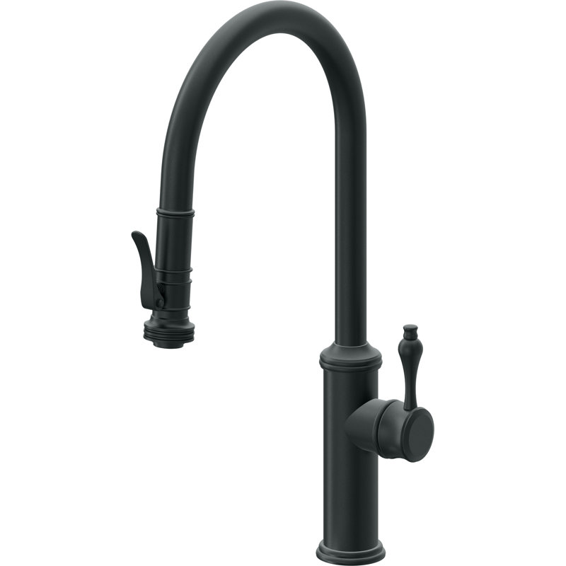 Davoli Pull-Down Kitchen Faucet with Squeeze Sprayer - High Arc Spout, Carbon, Modern Lever