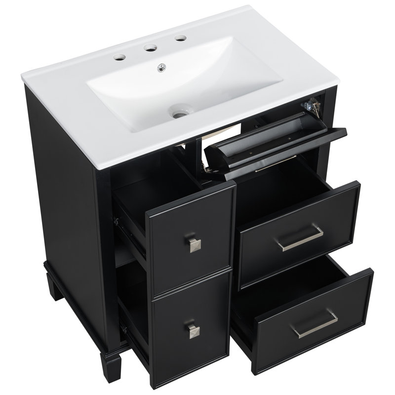 Elegant Flip-out Drawer Vanity Solid Wood Mdf Modern Design Guest Bathroom