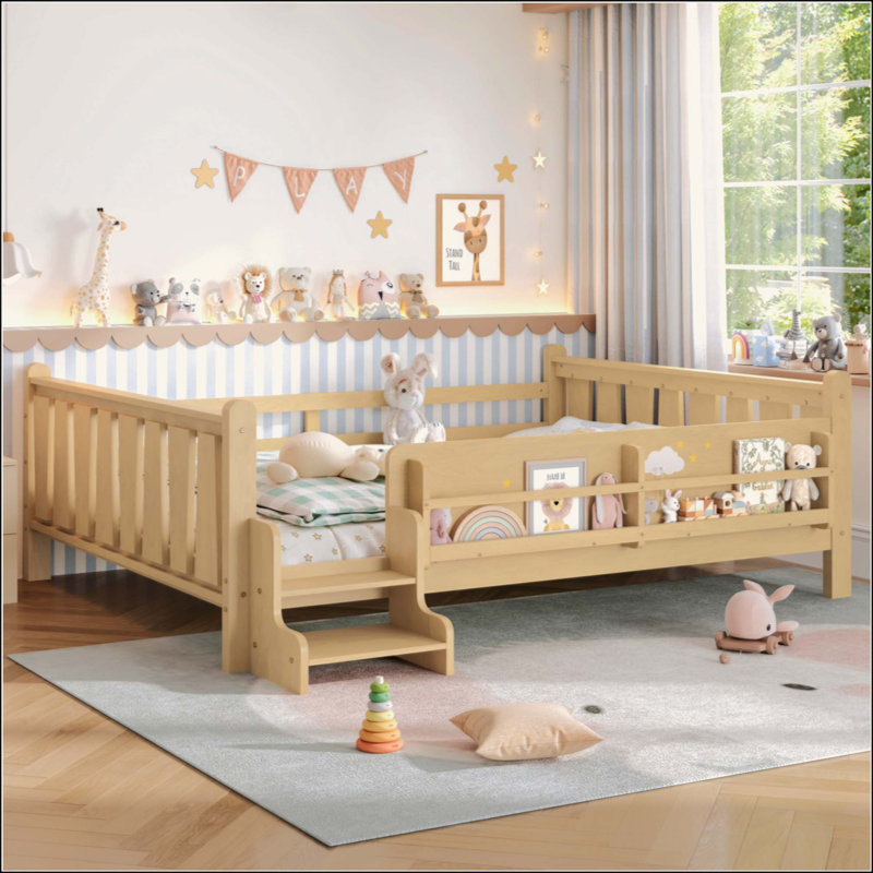 Lit sur pied avec bibliothèques de rangement, lit en bois massif pour enfants avec de jolis escaliers et garde-corps, aucun sommier nécessaire