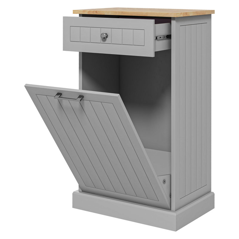 Meuble-poubelle de cuisine HOMCOM sur pied avec tiroir et système anti-basculement, en MDF gris., Grey