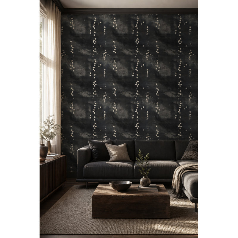 Papier peint foncé avec motifs géométriques abstraits, Peel and Stick